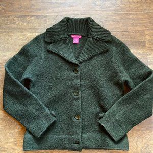 100% Boiled Wool Sweater Cardigan Hunter Green
